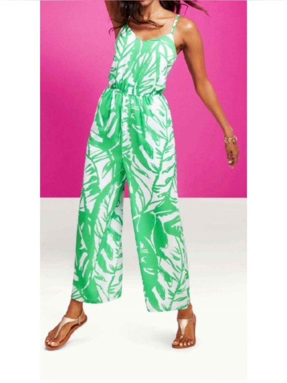 Lilly Pulitzer Boom Boom Sleeveless Summer Tropical Jumpsuit Green White Small - Picture 2 of 13